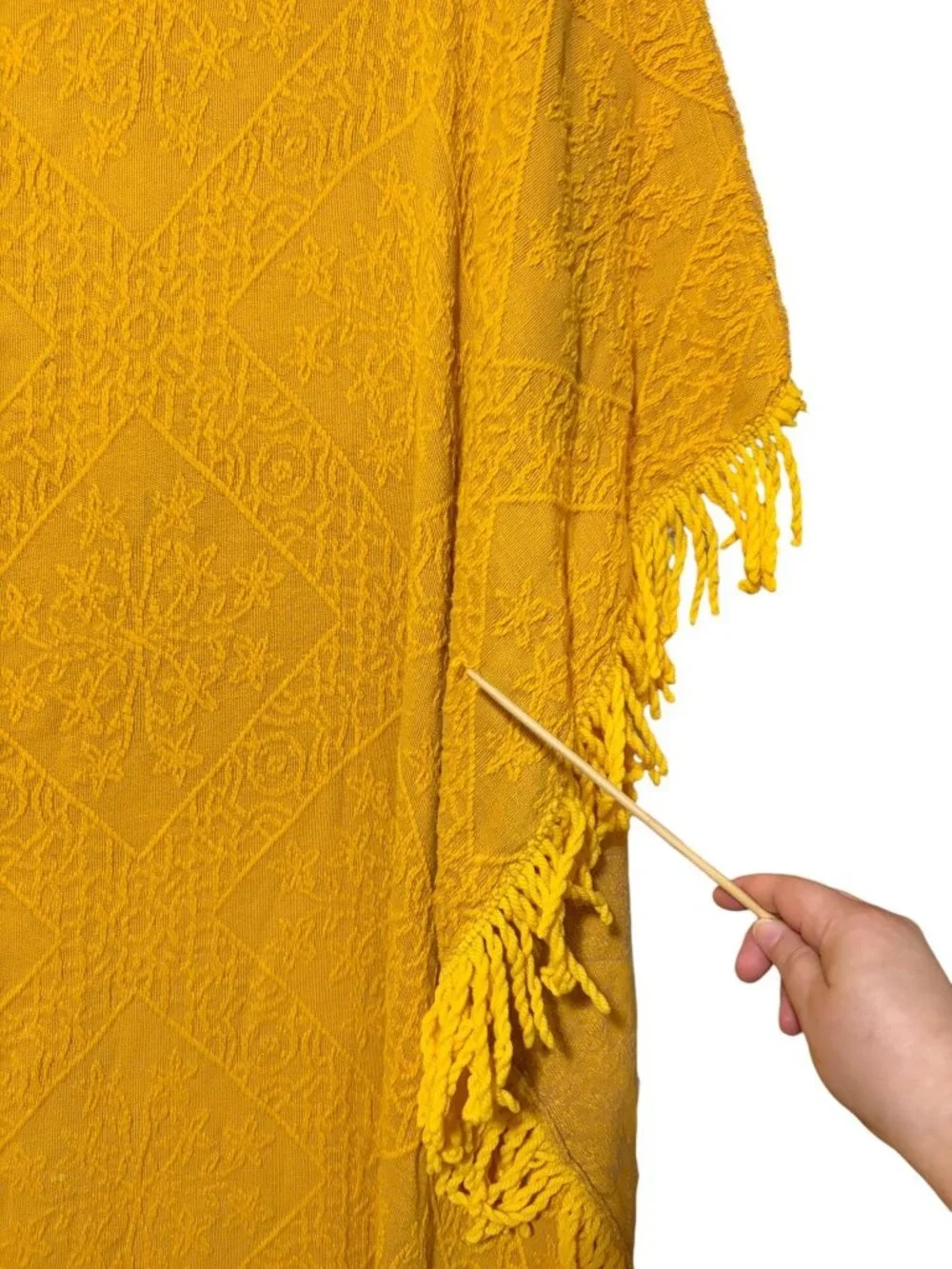 VTG Chenille Bedspread Fringe Mustard Yellow Pale Red MCM Grannycore Twin Full